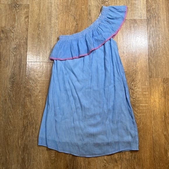 Lilly Pulitzer Emmaline One Shoulder Mini Dress XS Blue Pink Lined EUC - Picture 3 of 13